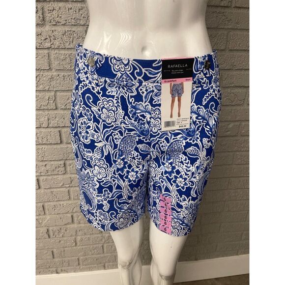 NWT Rafaella Blue White Floral 6” Stretch Bermuda Shorts Size 6 - Picture 3 of 11